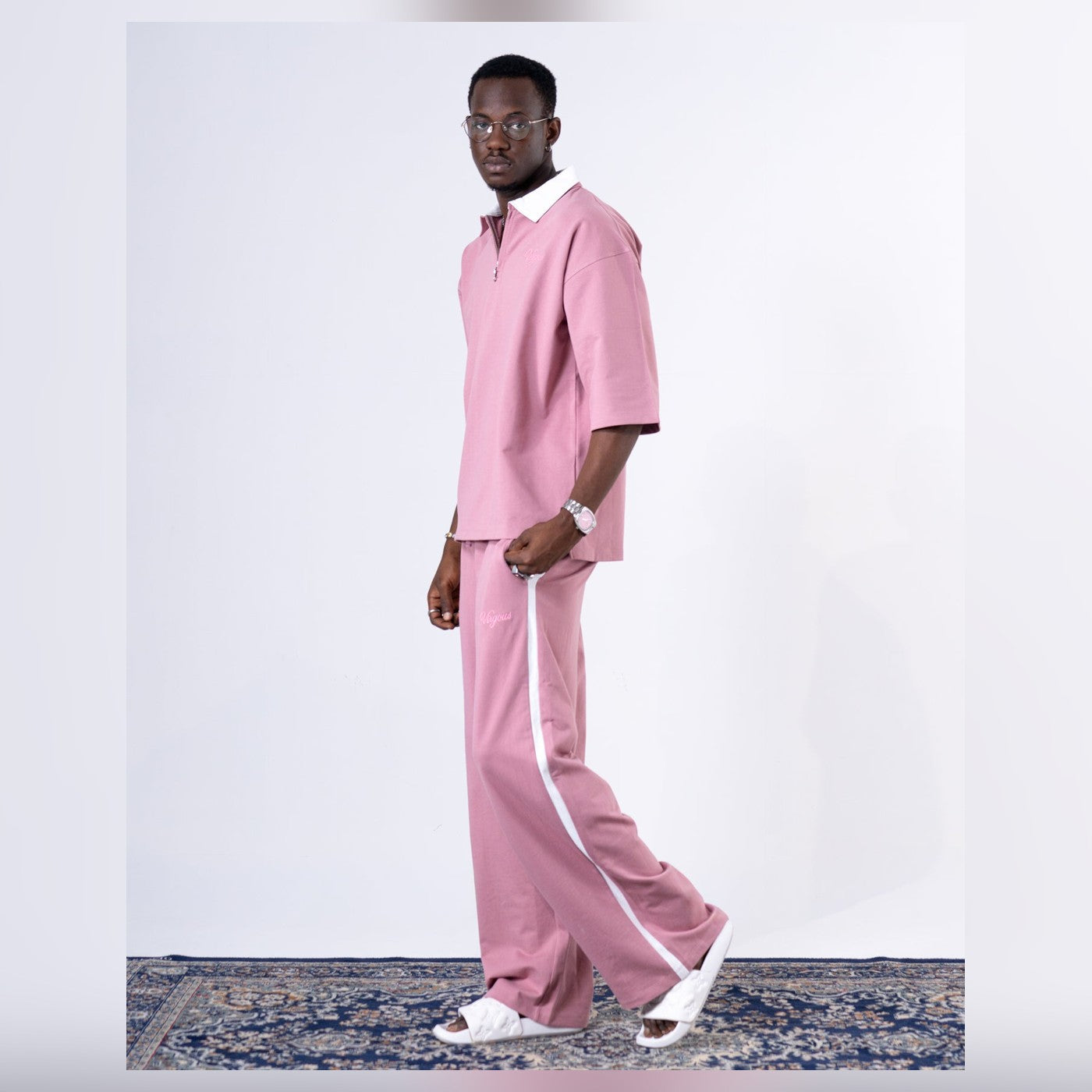 Model wearing a Virgous blush co-ord set
