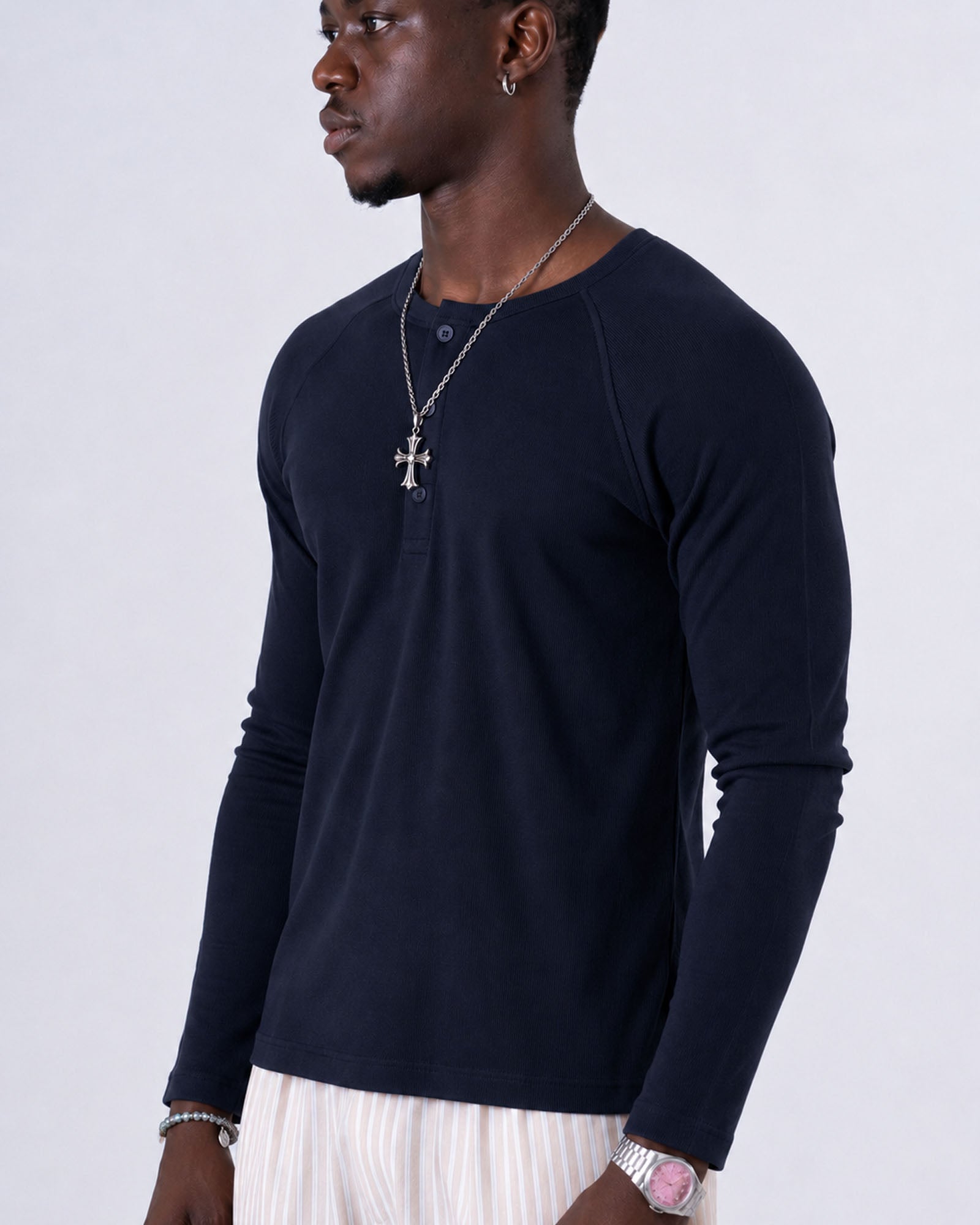 Classic Rib Navy Henley