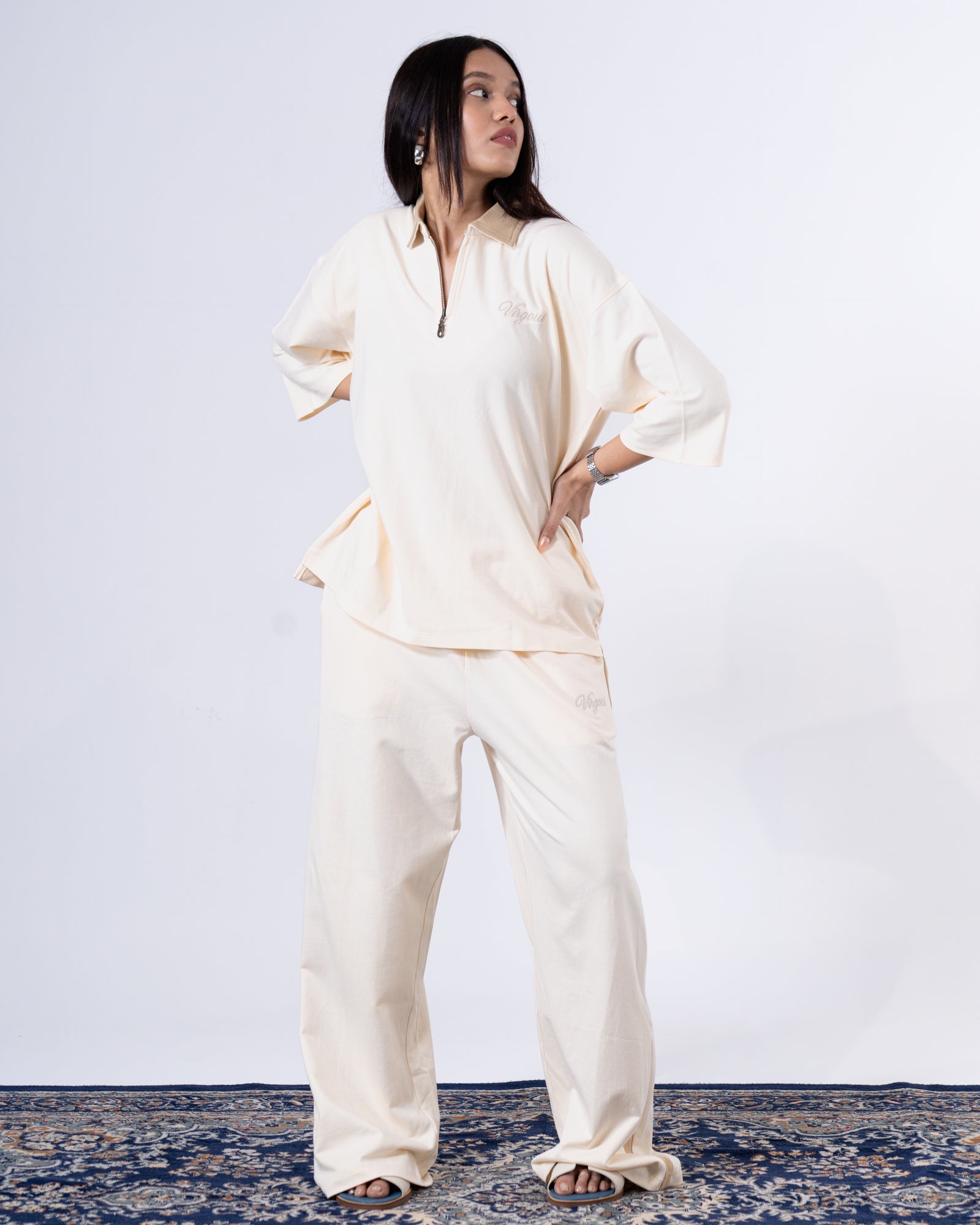 Women's Ivory Boxy Quarter Zip