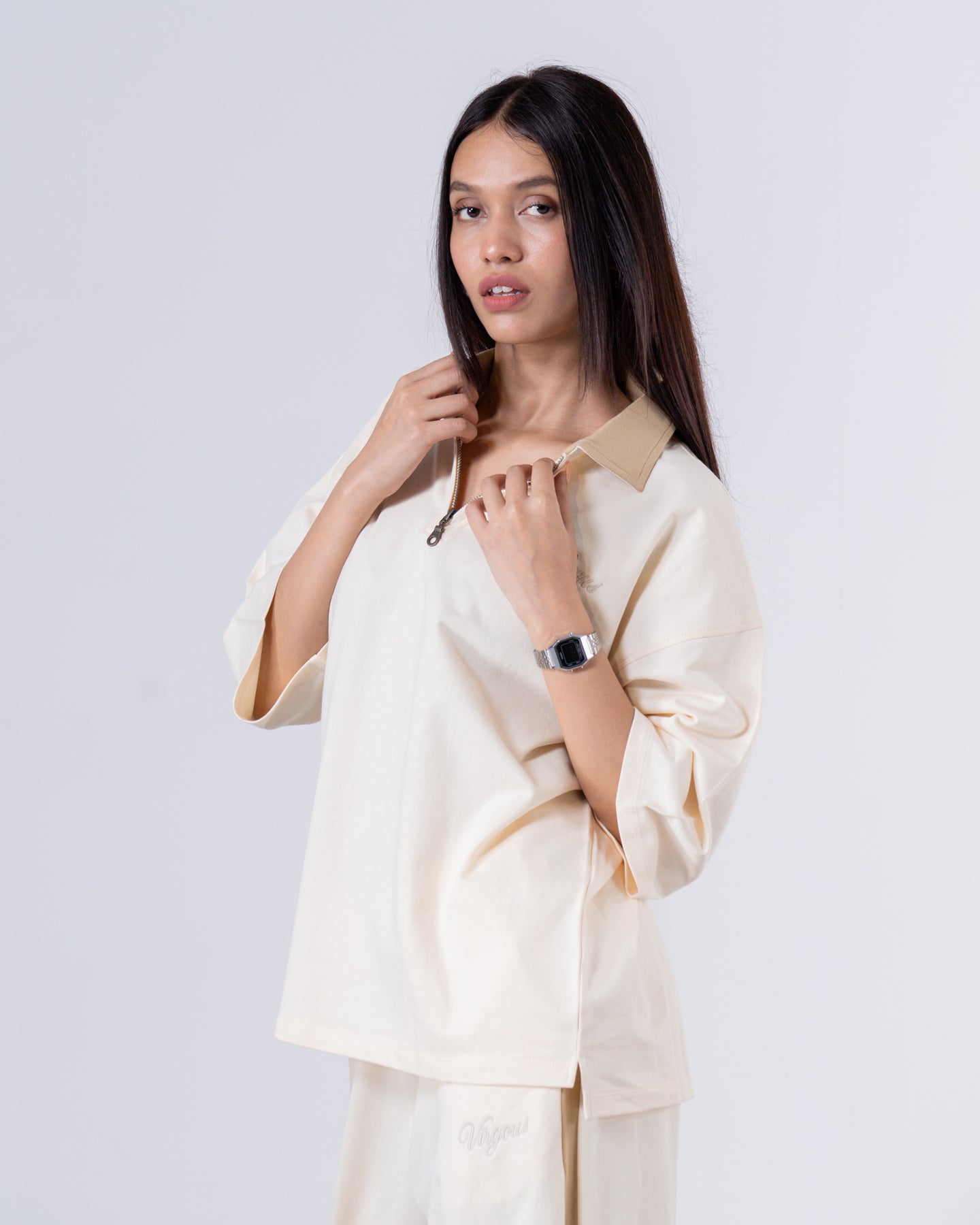Women's Ivory Boxy Quarter Zip