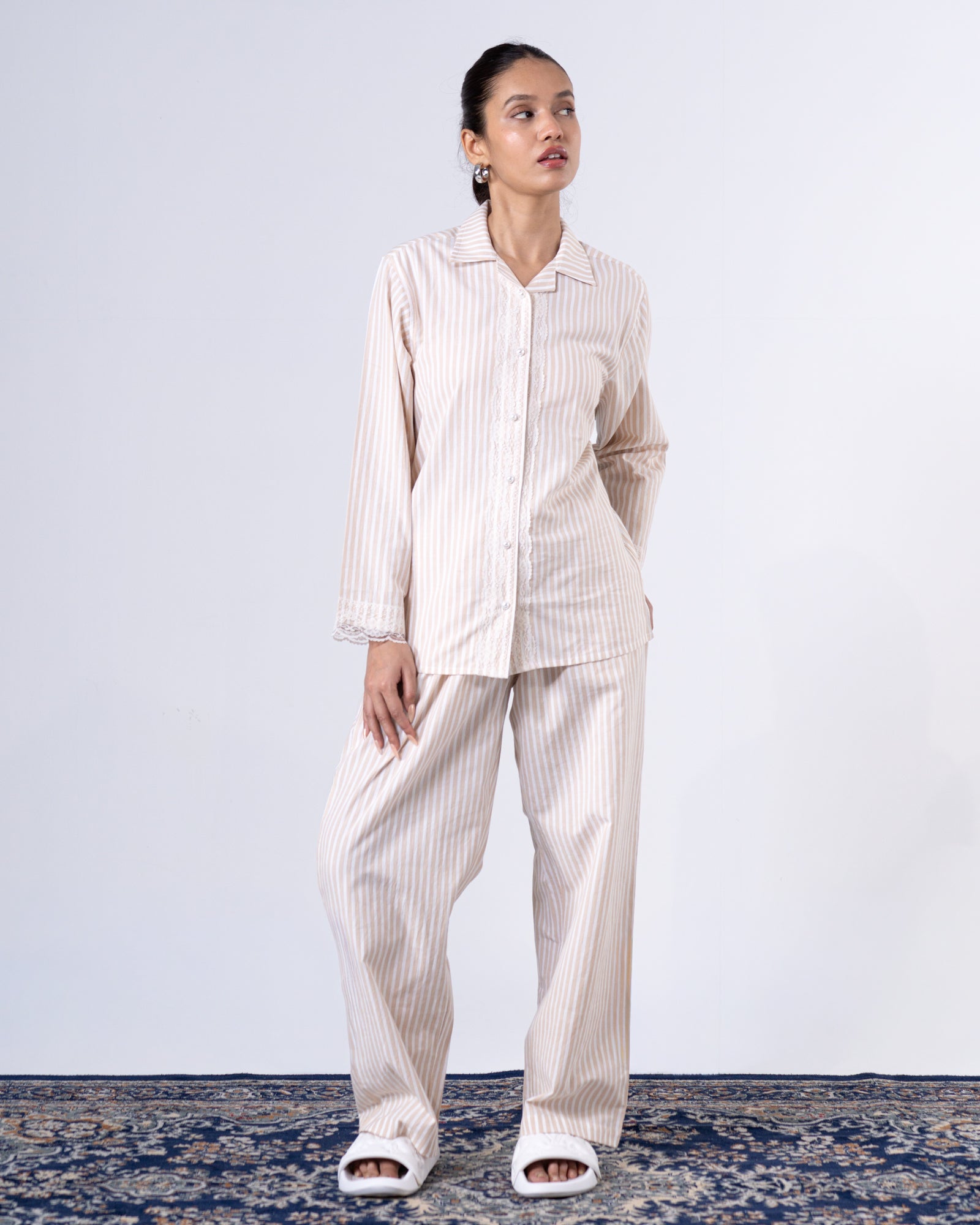 Beige Tailored Waist Adjustable Shirt