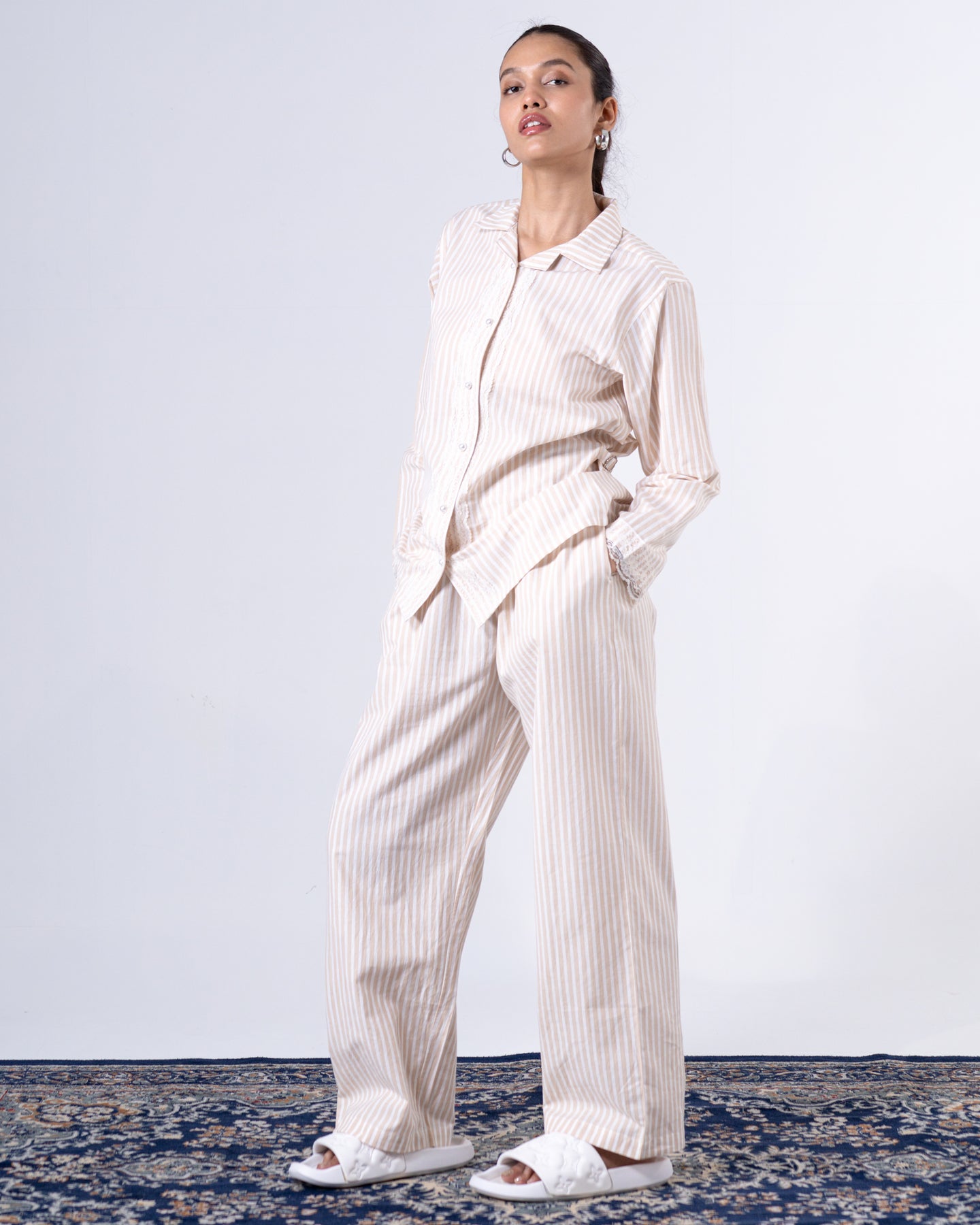 Women's Beige Classic Relaxed Trousers