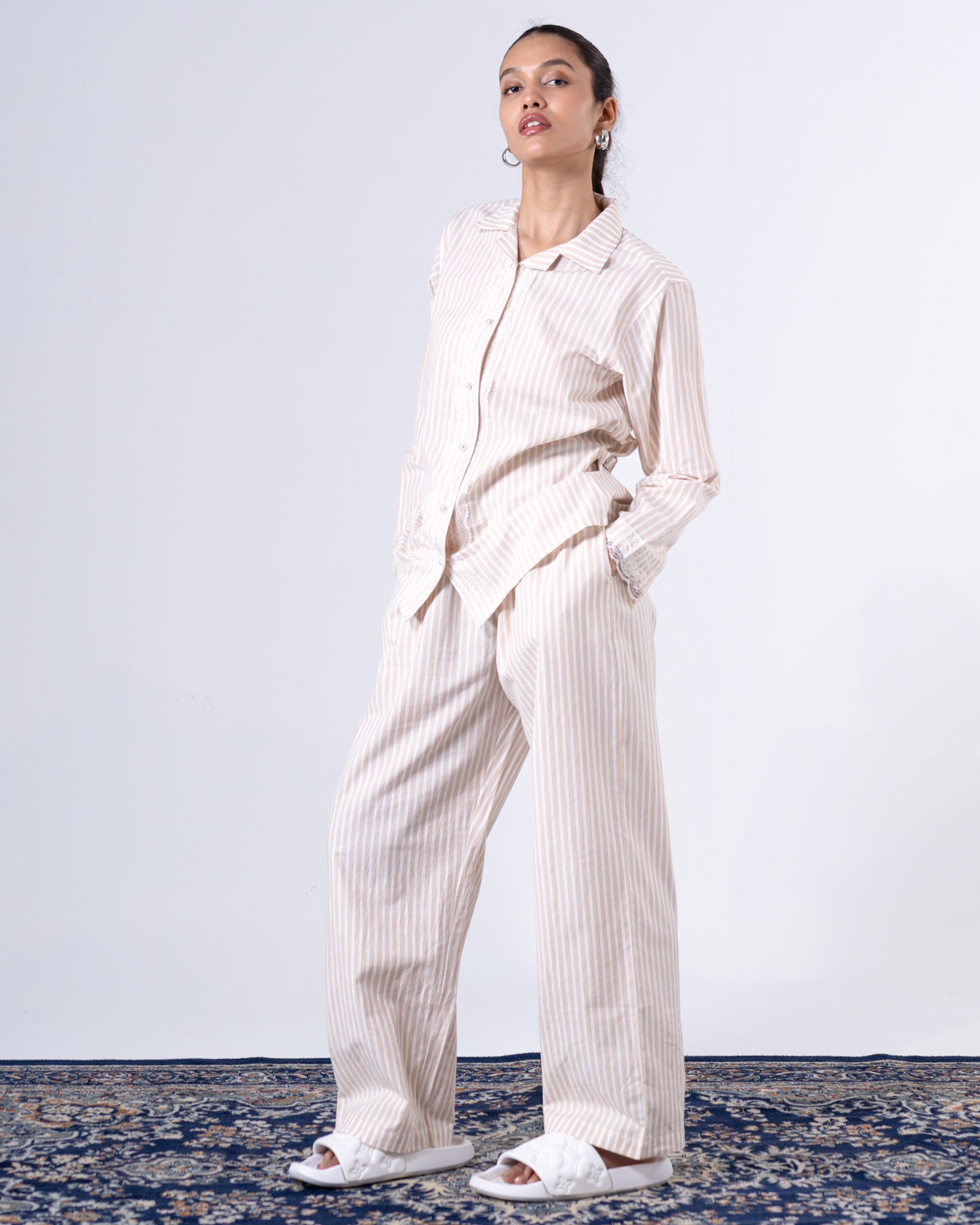 Women's Beige Classic Relaxed Trousers