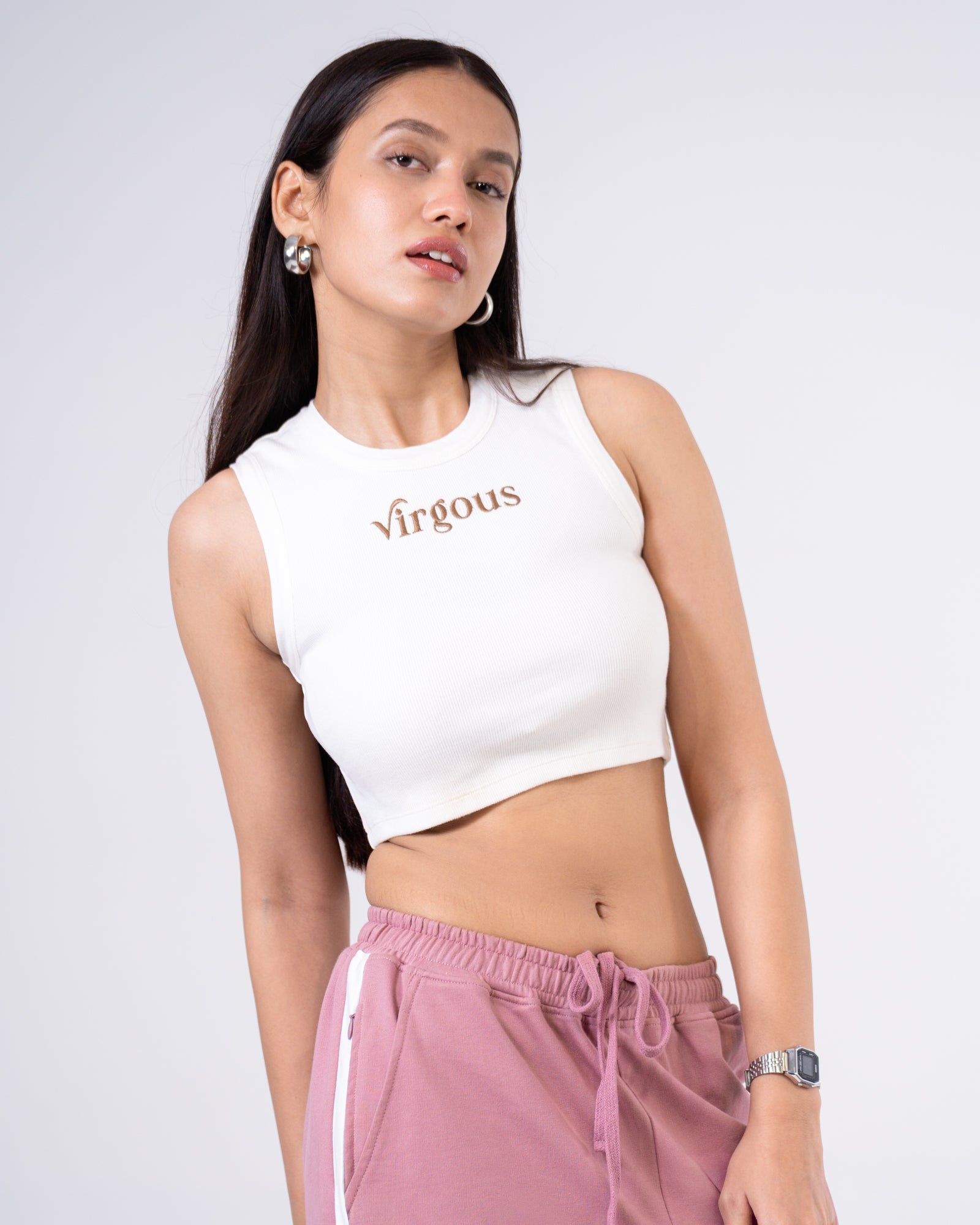 White Ribbed Crop Tank