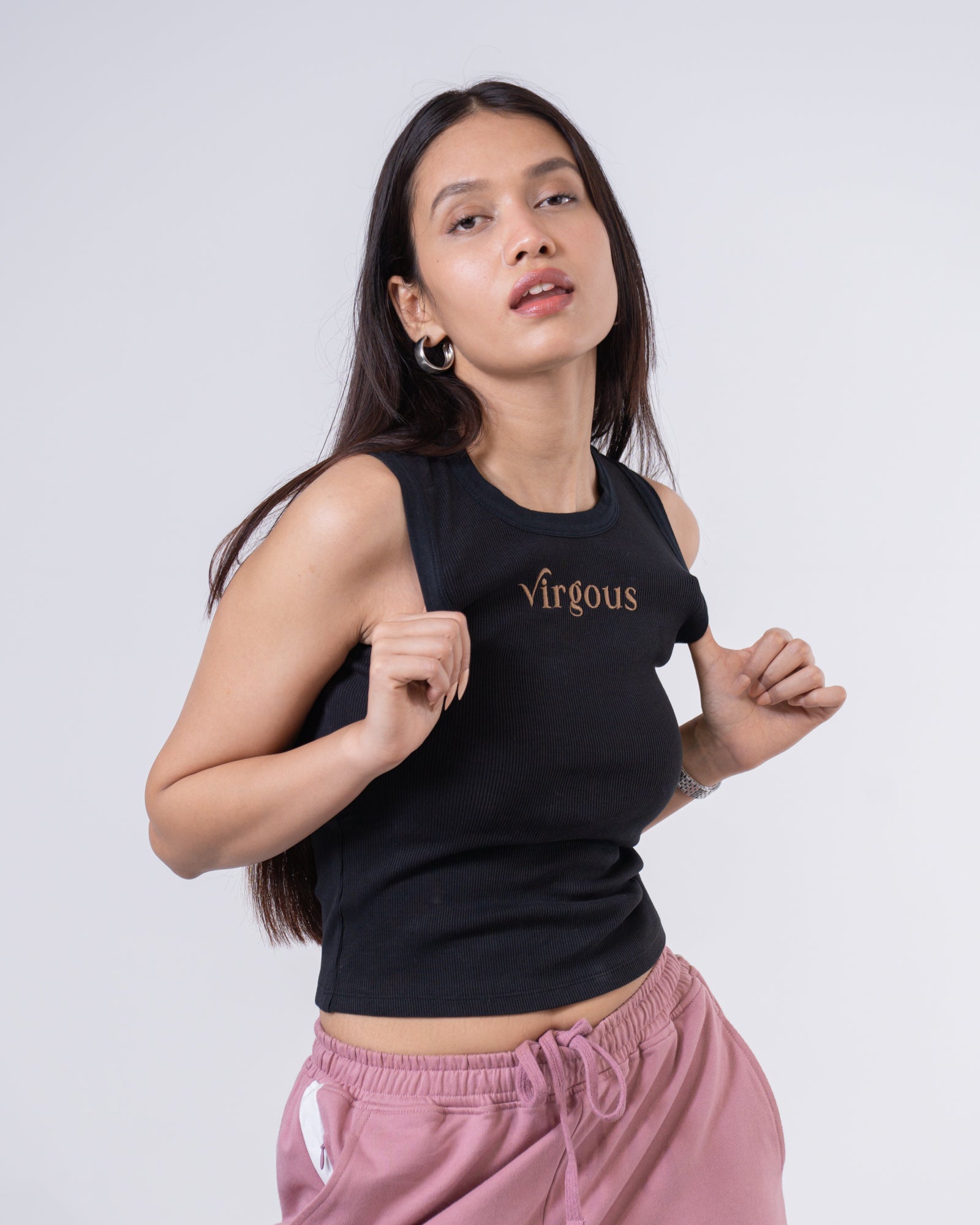 Women Black Ribbed Tank