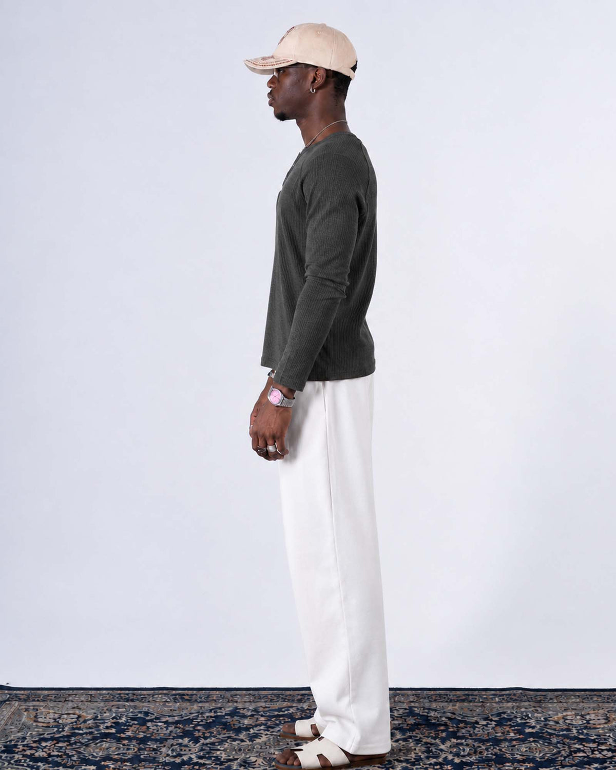 Classic Rib Charcoal Grey Henley