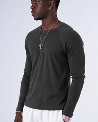 Classic Rib Charcoal Grey Henley