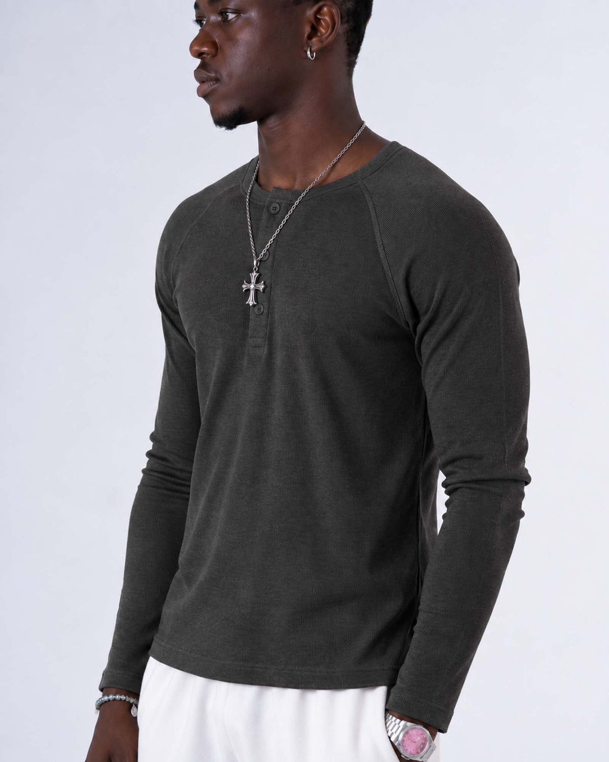 Classic Rib Charcoal Grey Henley