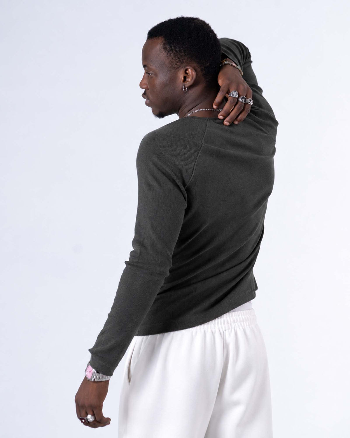 Classic Rib Charcoal Grey Henley